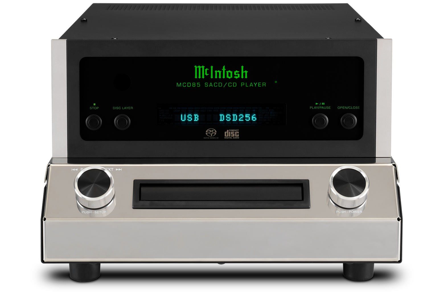SACD/CD PLAYER . Numerous file formats can be played from these discs including AAC, AIFF, ALAC, DSD (up to DSD128), FLAC, MP3, WAV, and WMA.